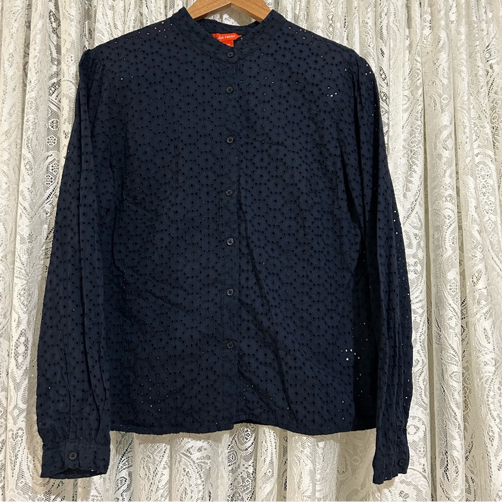 Joe Fresh cotton eyelet lace long sleeved blouse.